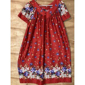 Granada Large Red  Floral Dress Robe Gown Loungewear Pocket Pullover Pajamas
